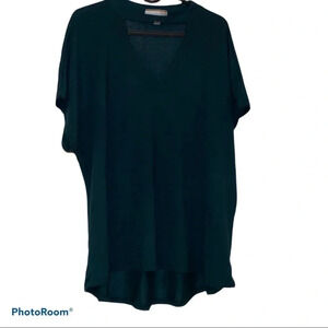 Magazine Olive Green knit V high neck  Top Sz L